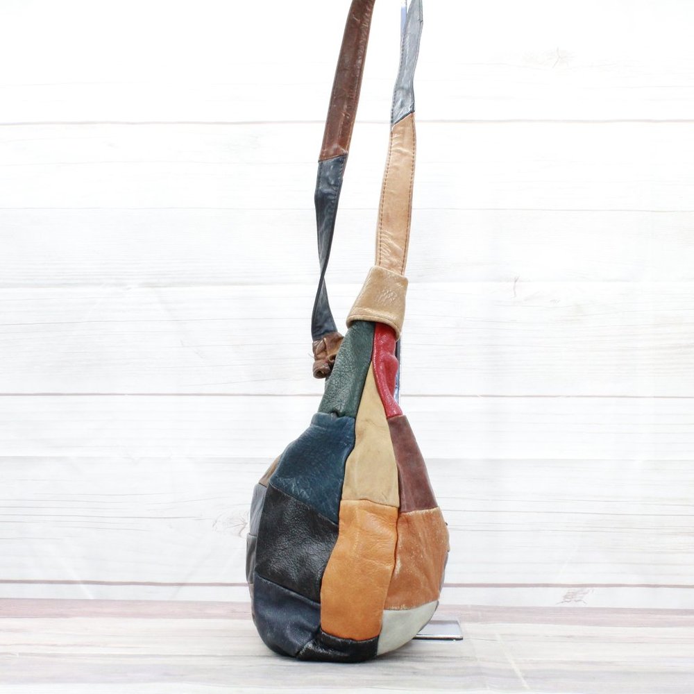 *Womens Multicolor Patchwork Leather Zip Top Hobo Purse Handbag Shoulder Bag - Picture 4 of 8